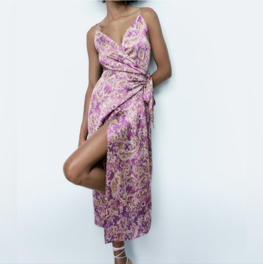 Satin Effect Print Dress Size S - Picture 4 of 9